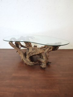 ビンテージ 50-60's 流木ガラストップコーヒーテーブル 
