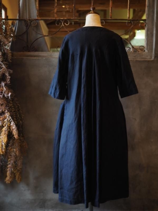 ポケットギャザーワンピースインディゴリネン - Sa-Rah Market