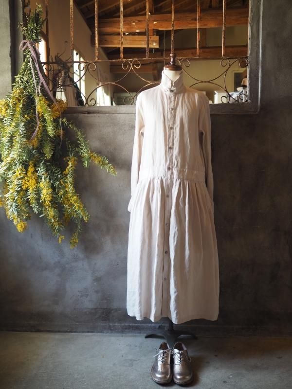 Sa-Rah帽子千秋チビ衿ギャザーワンピース長袖ナチュラルリネン