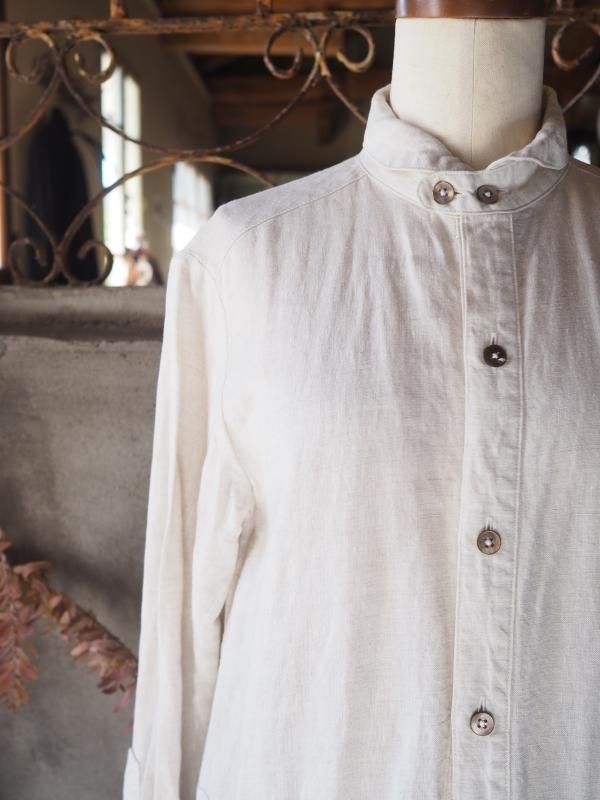 チビ衿スタンダードワンピース長袖 ナチュラルヨーロッパリネン