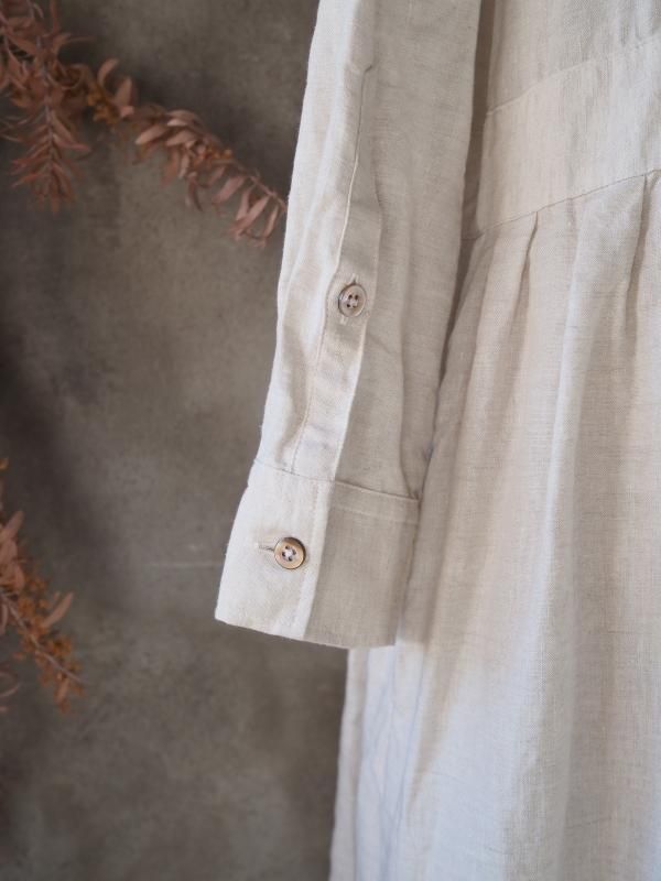 チビ衿スタンダードワンピース長袖 ナチュラルヨーロッパリネン - Sa