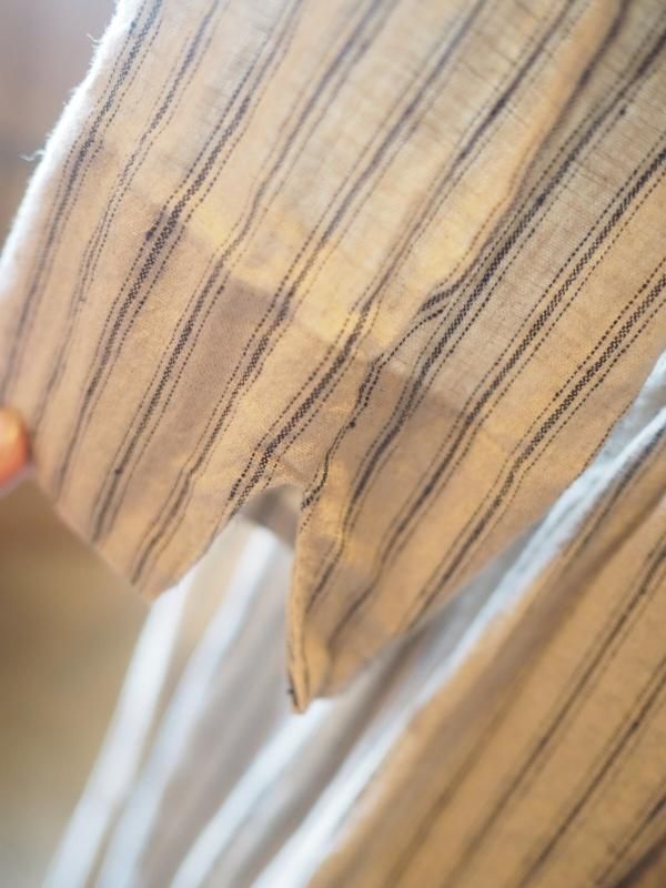 衿つきカシュクールワンピース七分袖ナチュラルストライプコットン