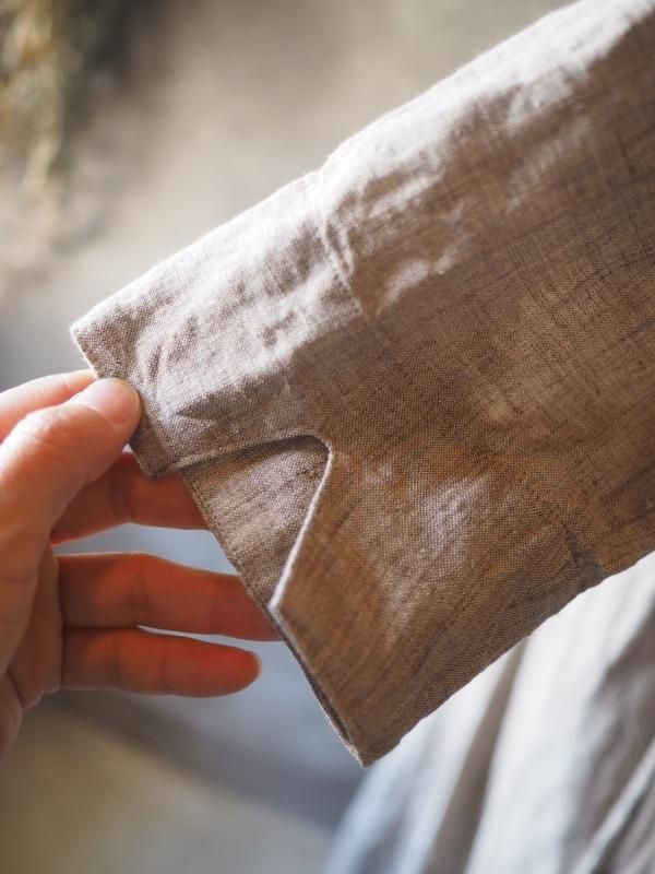 衿つきカシュクールワンピース七分袖シャンブレーナッツリネン - Sa