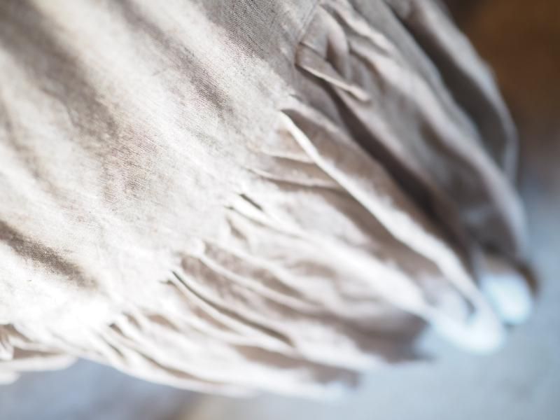 衿つきカシュクールワンピース七分袖シャンブレーナッツリネン - Sa