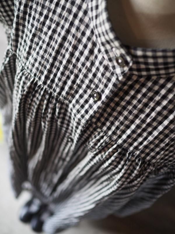 Sa-Rah スタンドネックギャザーブラウス長袖 ギンガムチェック