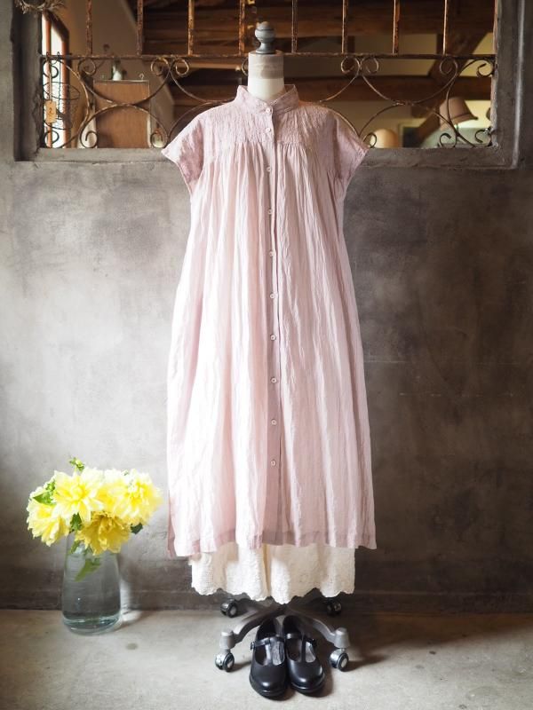 sa-rah スタンドネックギャザー　ワンピース スタンドネックギャザーワンピース五分袖ロングポケット付き