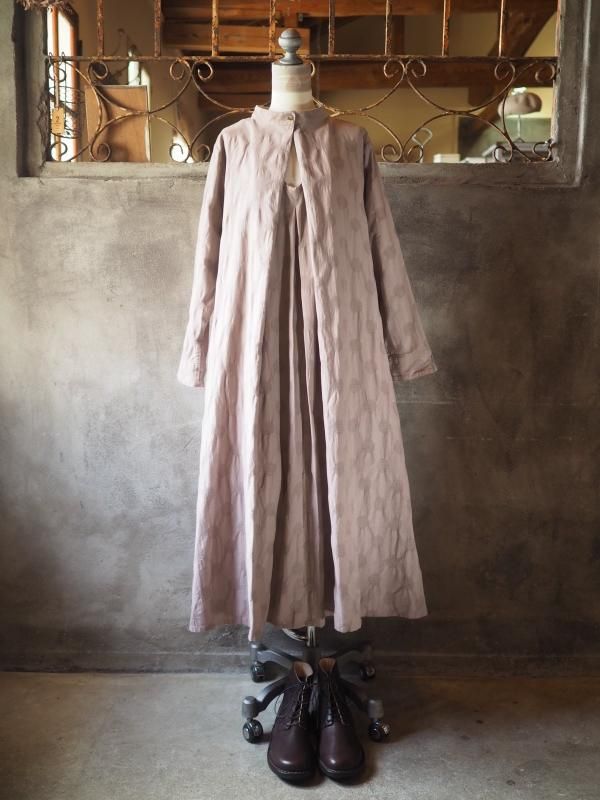 ロールネック2wayワンピースコットンリネンモーヴドット - Sa