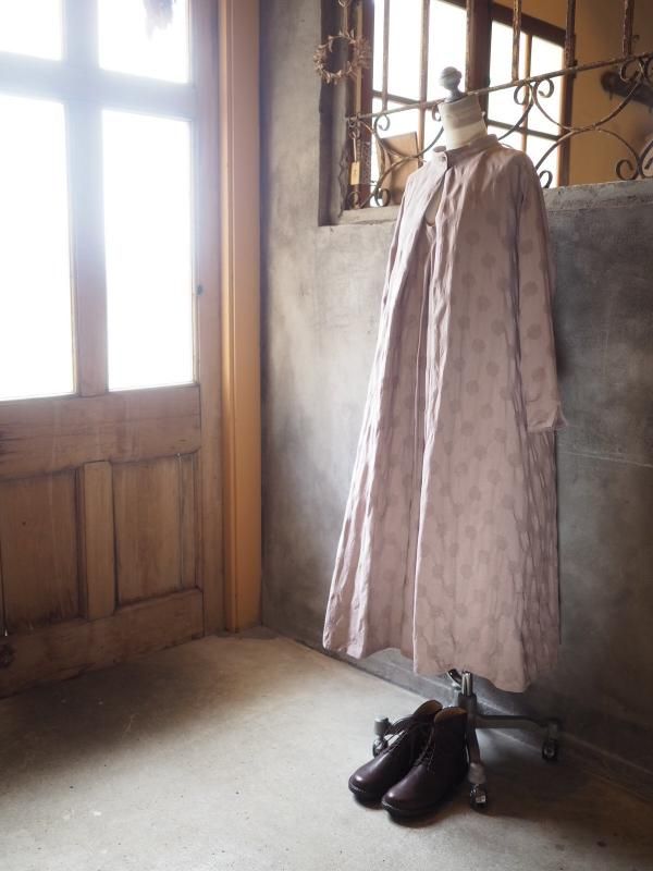 ロールネック2wayワンピースコットンリネンモーヴドット - Sa