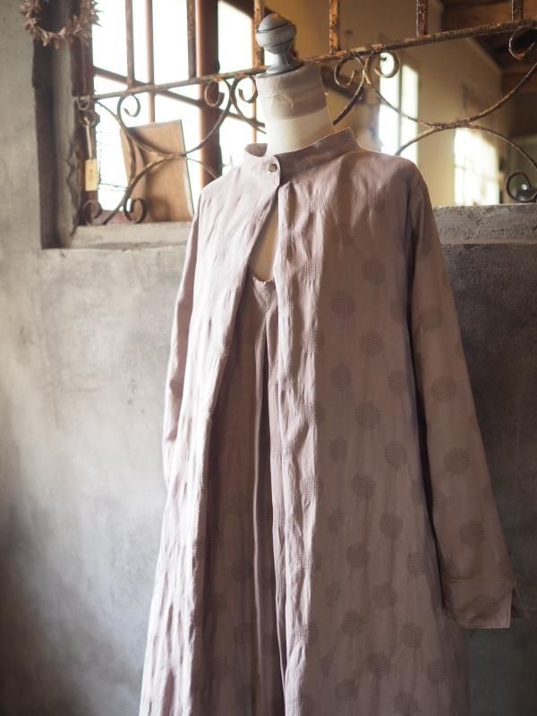 ロールネック2wayワンピースコットンリネンモーヴドット - Sa