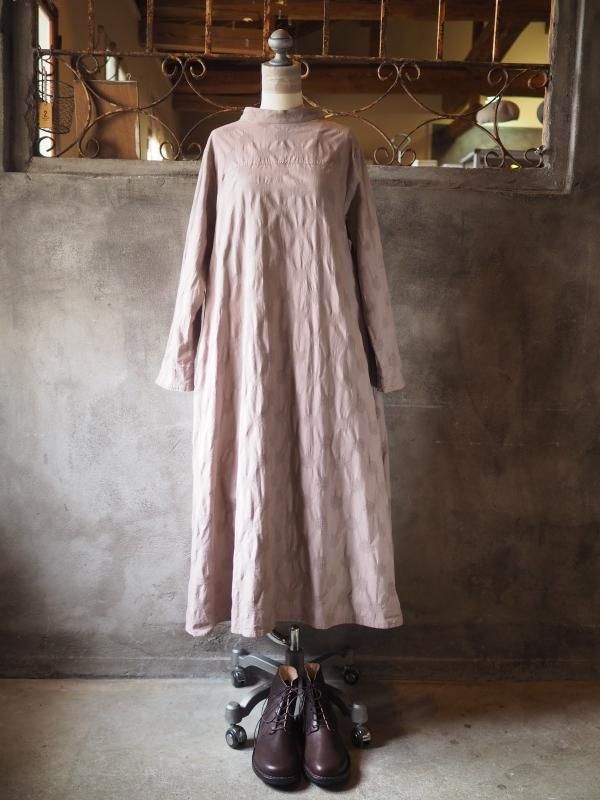 ロールネック2wayワンピースコットンリネンモーヴドット - Sa