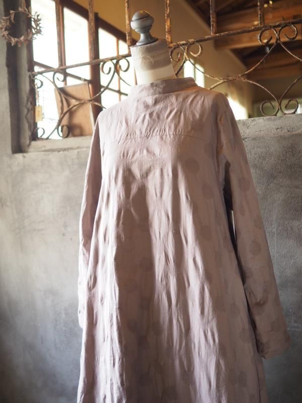 ロールネック2wayワンピースコットンリネンモーヴドット - Sa