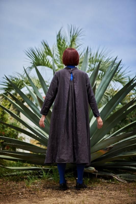 ロールネック2wayワンピースコットンリネンモーヴドット - Sa