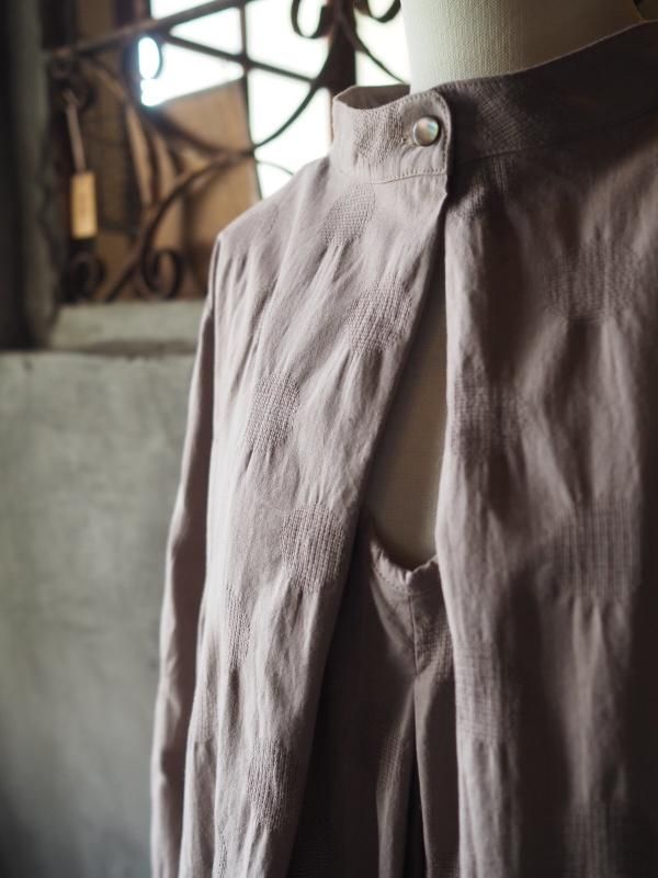 ロールネック2wayワンピースコットンリネンモーヴドット - Sa