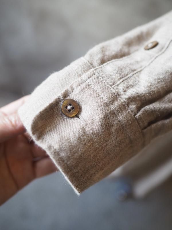 sa-rah チビ衿ギャザーワンピース・長袖 リネン グリーン チビ衿