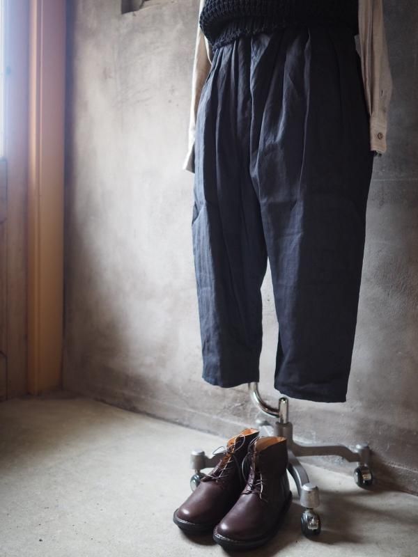 【美品 】sa-rah 男女兼用コクーンパンツ　柿渋コットンリネン　(スミクロ) 美品 】sa-rah 男女兼用コクーンパンツ 柿渋コットンリネン
