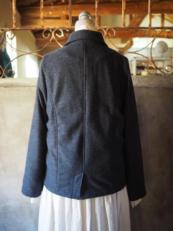 ラウンドカーディガンジャケット ウールコットンチャコールグレー - Sa