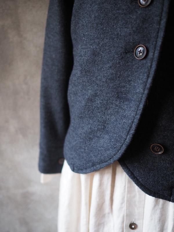 ラウンドカーディガンジャケット ウールコットンチャコールグレー - Sa