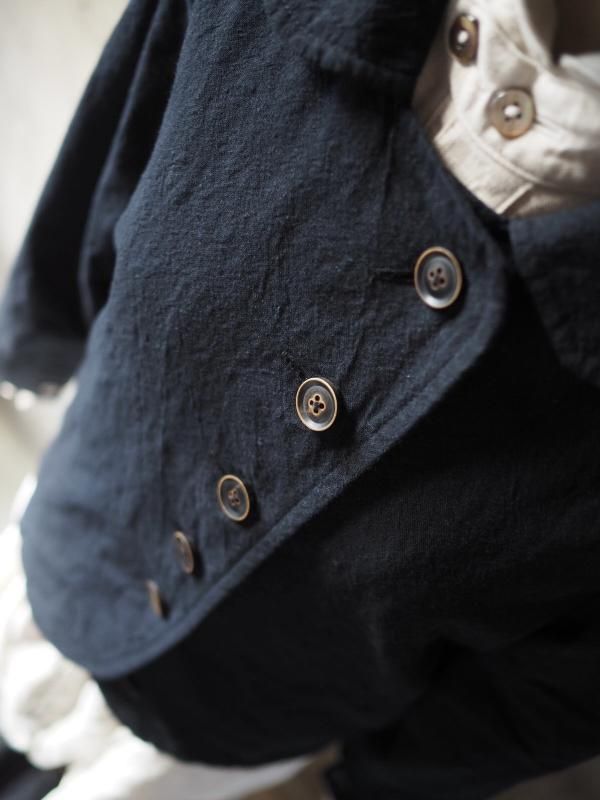 ラウンドカーディガンジャケット リネンマットブラック - Sa-Rah Market