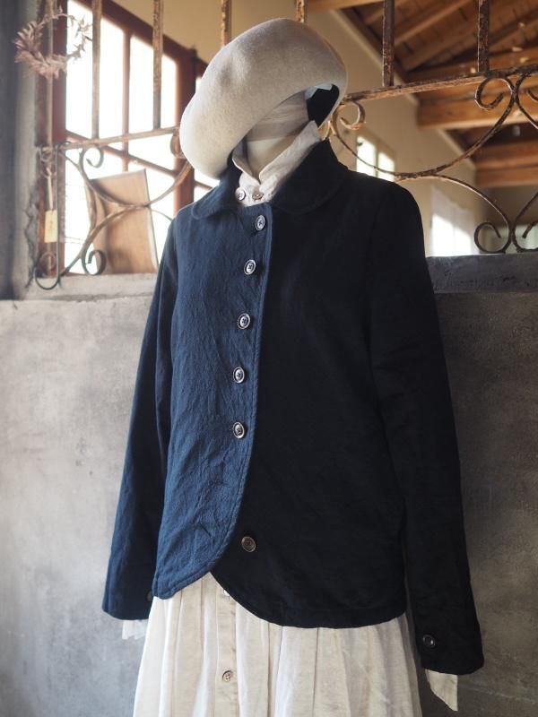 ラウンドカーディガンジャケット リネンマットブラック - Sa-Rah Market