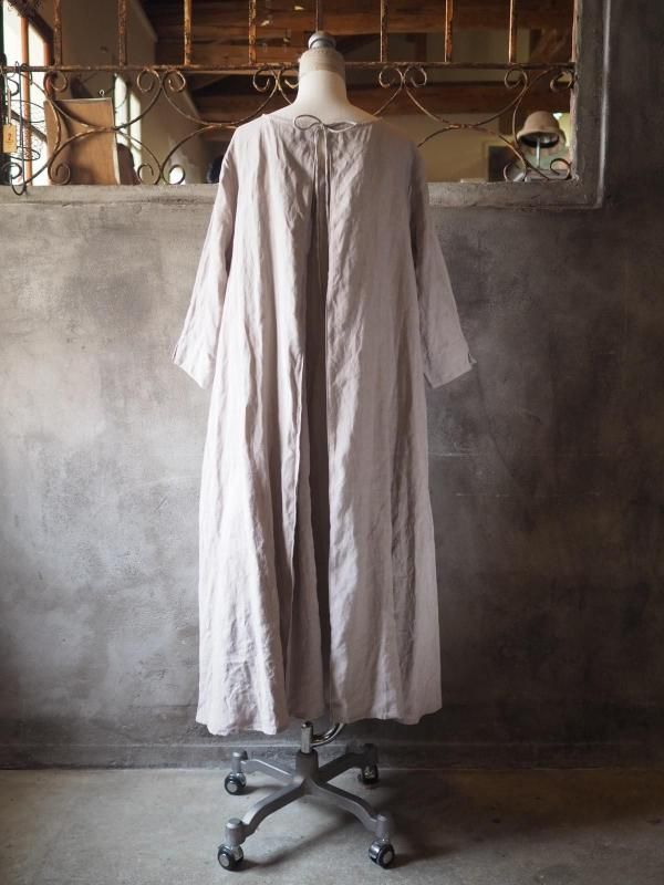 リボン前後ワンピース七分袖 ナチュラルリネン - Sa-Rah Market