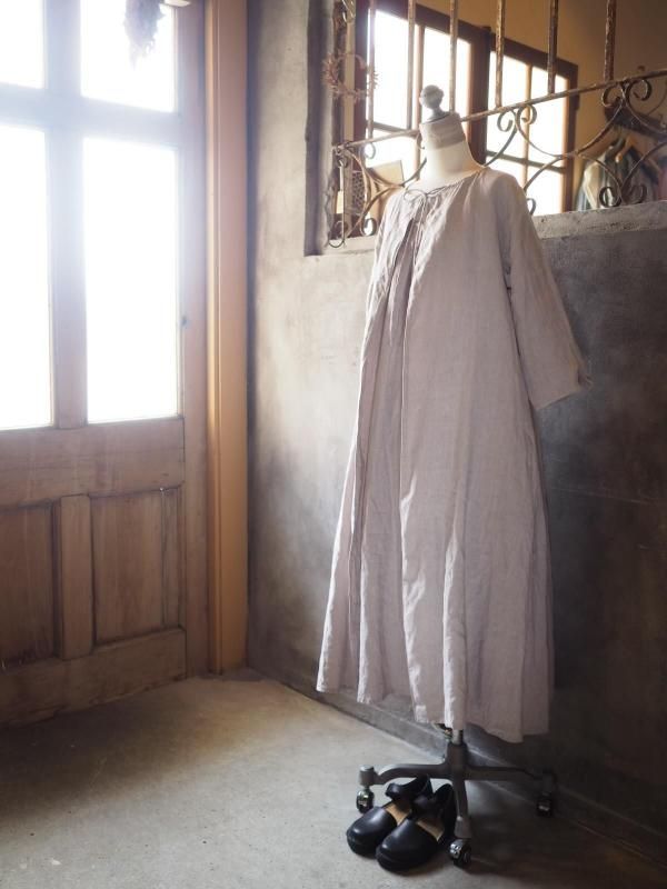 リボン前後ワンピース七分袖 ナチュラルリネン - Sa-Rah Market