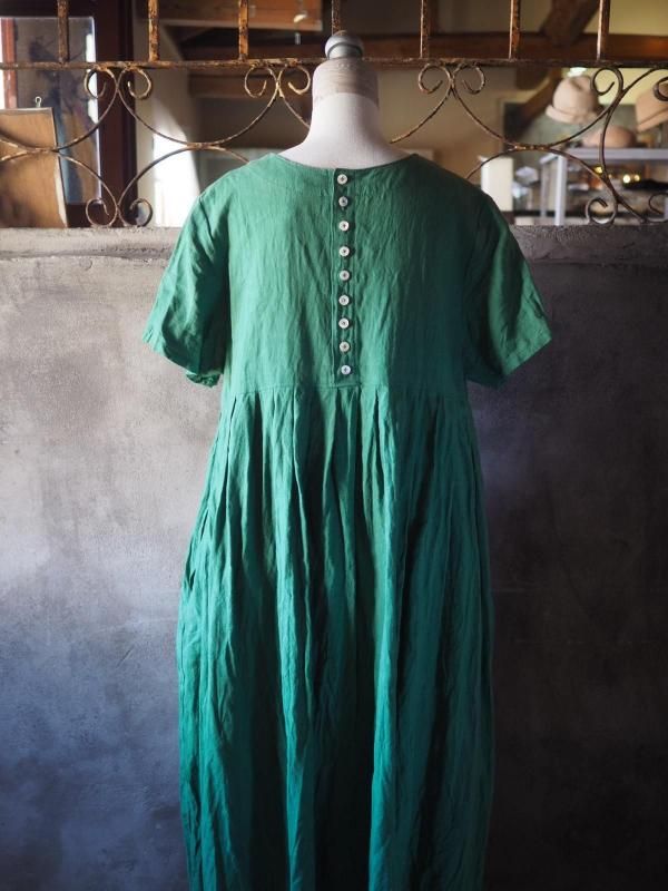 kochiワンピース半袖 リーフグリーンリネン - Sa-Rah Market