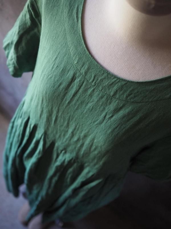 kochiワンピース半袖 リーフグリーンリネン - Sa-Rah Market