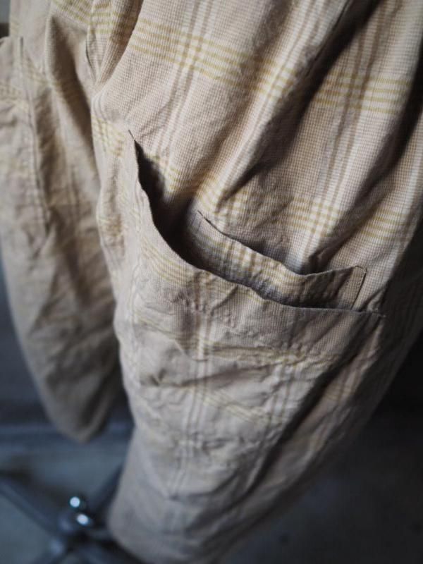 男女兼用コクーンパンツ コットンリネンキャメルグレンチェック