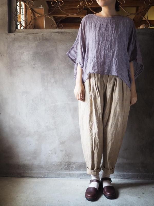 【美品 】sa-rah 男女兼用コクーンパンツ　柿渋コットンリネン　(スミクロ) 美品 】sa-rah 男女兼用コクーンパンツ 柿渋コットンリネン