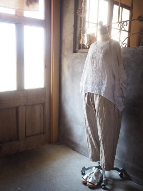 男女兼用コクーンパンツロング コットンリネンキャメルグレン