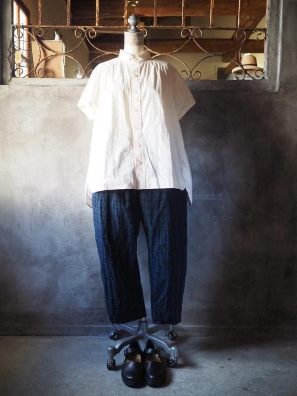 男女兼用コクーンパンツロング コットンリネンブラックウォッチ