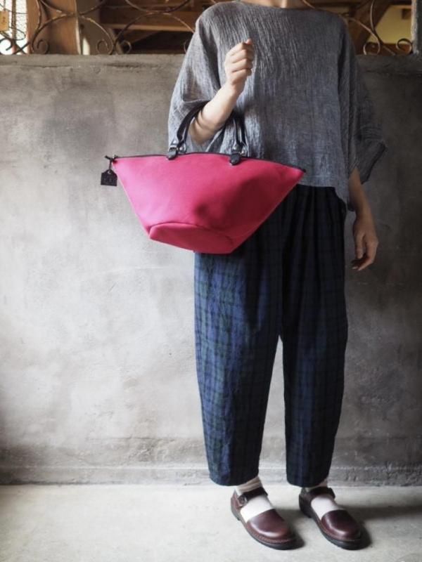 男女兼用コクーンパンツロング コットンリネンブラックウォッチ - Sa