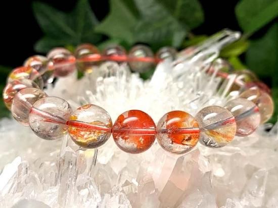 ★大粒！レッドライモナイトinクォーツ 16ミリ珠 ブレスレット③(SA) Lucky365 5A級 卒業レベル マダガスカル産 レッドライモナイト