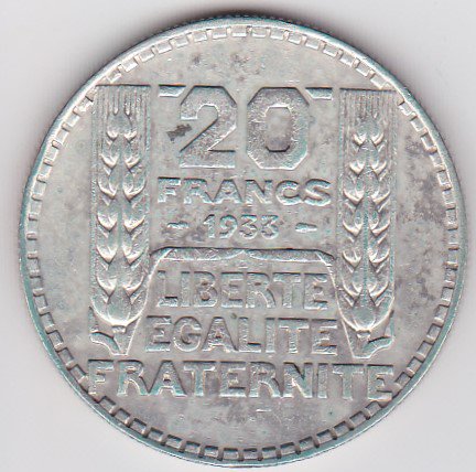 フランス20フラン銀貨 マリアンヌ 1933年 EF/極美品 - ワタナベコイン ネットショップ