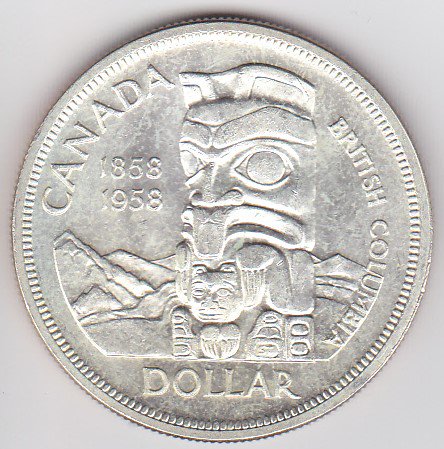 カナダ　ブリティッシュコロンビア州　1ドル銀貨1958年