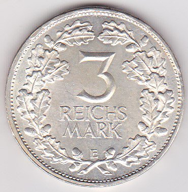 『PCGS MS65』ワイマール共和国3ライヒスマルク銀貨（1927年）
