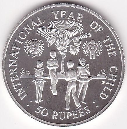 セーシェル50ルピー銀貨 国際児童年 1980年 プルーフ - ワタナベ