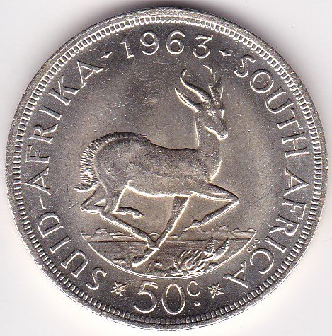 南アフリカ5シリング銀貨 1963年 UNC－/未使用－ - ワタナベコイン