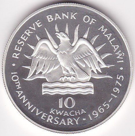マラウィ10クワチャ銀貨 中央銀行10周年 1975年 プルーフ - ワタナベ ...