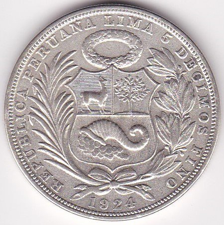 ペルー1ソル銀貨 女神座像 1924年 VF/美品 - ワタナベコイン ネット