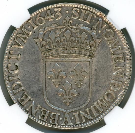 フランスエキュ銀貨 ルイ13世 1643年A AU55/極美品 送料込
