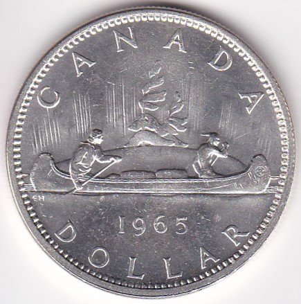 カナダ1ドル銀貨 カヌーダラー 1965年 未使用－ - ワタナベコイン