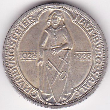 ナウムブルク市創建900年記念 ドイツワイマール3ライヒスマルク銀貨
