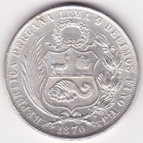 ペルー1ソル銀貨 女神座像 1870年 極美品 送料込 - ワタナベコイン 