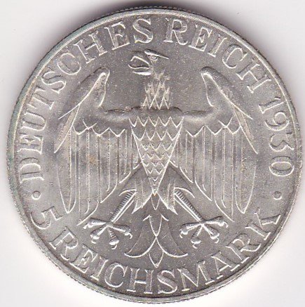 ツェッペリン 5ライヒスマルク銀貨 ドイツワイマール 1930年D 未使用 