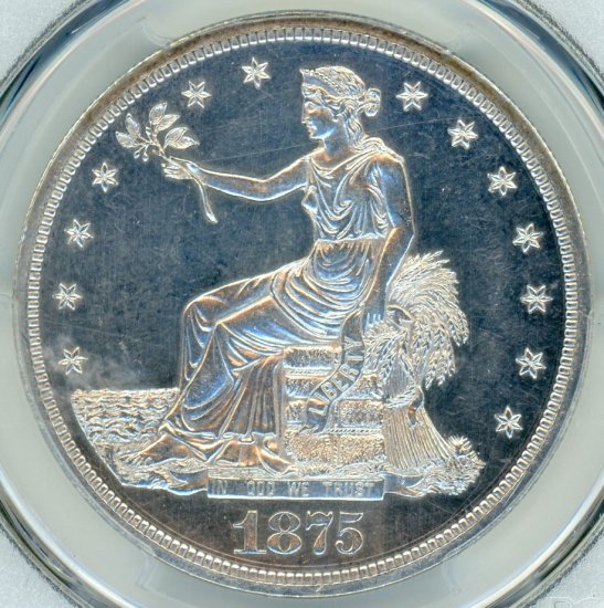 アメリカ1ドル貿易銀 女神座像 1875年 PR61/プルーフ未使用－ 送料込 