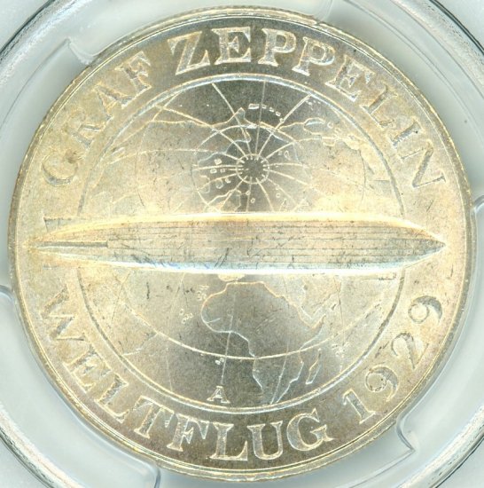 ツェッペリン 5ライヒスマルク銀貨 ドイツワイマール 1930年A MS64＋