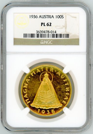オーストリア100シリング金貨 マリアツェル 1936年 PL62/プルーフ 