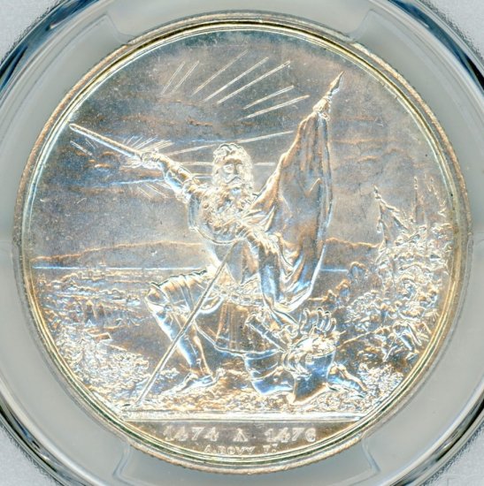 スイス射撃祭5フラン銀貨 サンクトガレン 1874年 MS64/未使用＋ 送料込