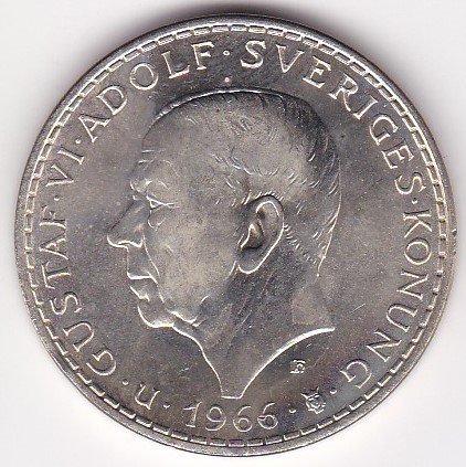 スウェーデン5クローネ銀貨 グスタフ6世 1966年 Unc 未使用 ワタナベコイン ネットショップ